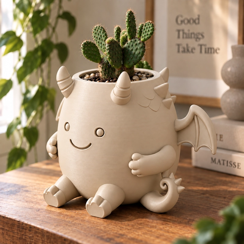 MACETERO DECORATIVO HOGAR- MACETA DRAGON 15 CM BEIGE - 5