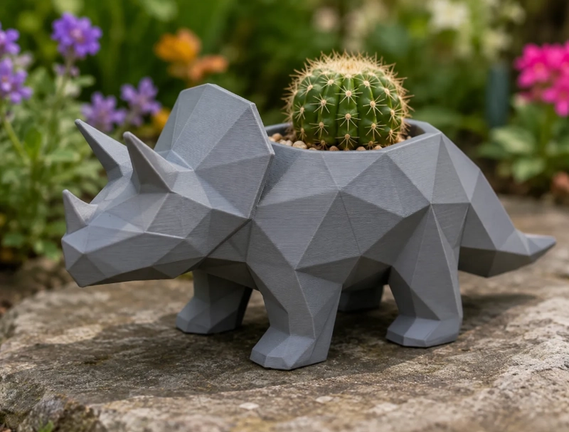 MACETERO DECORATIVO HOGAR- MACETA TRICERATOPS 12 CM GRIS - 3
