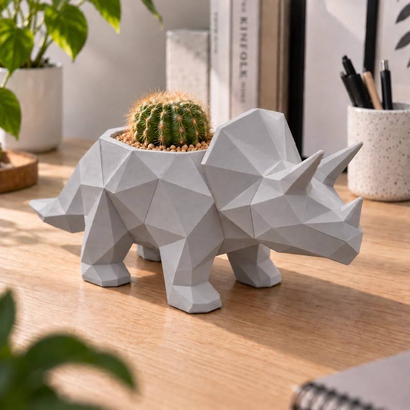 MACETERO DECORATIVO HOGAR- MACETA TRICERATOPS 12 CM GRIS - 4