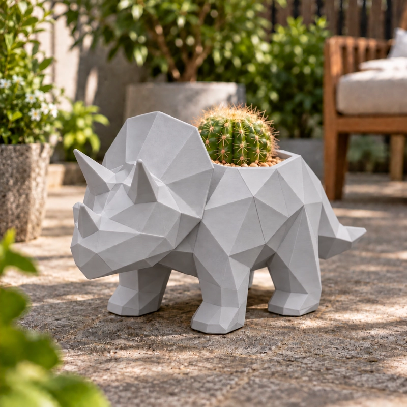 MACETERO DECORATIVO HOGAR- MACETA TRICERATOPS 12 CM GRIS - 5