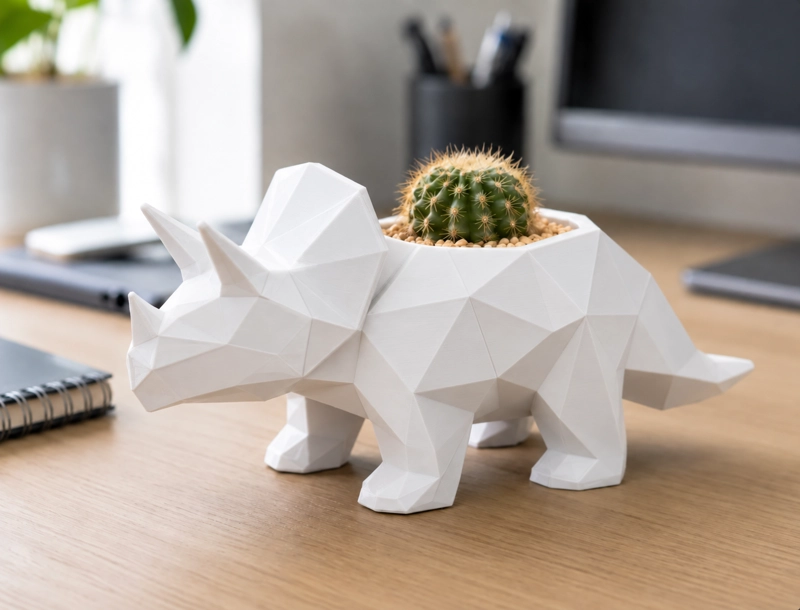 MACETERO DECORATIVO HOGAR- MACETA TRICERATOPS 12 CM BLANCO - 1