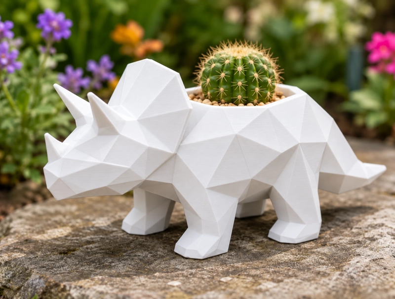 MACETERO DECORATIVO HOGAR- MACETA TRICERATOPS 12 CM BLANCO - 3