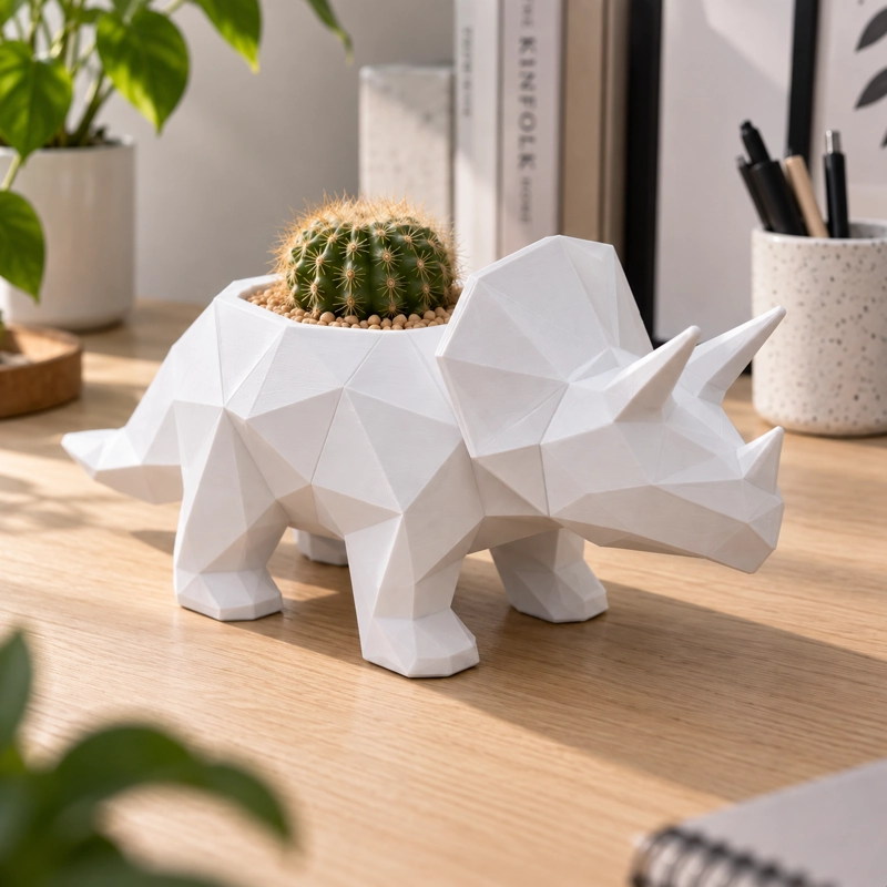 MACETERO DECORATIVO HOGAR- MACETA TRICERATOPS 12 CM BLANCO - 4