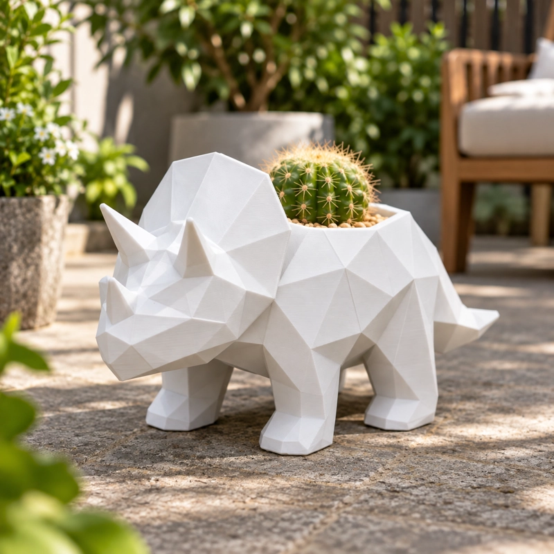 MACETERO DECORATIVO HOGAR- MACETA TRICERATOPS 12 CM BLANCO - 5