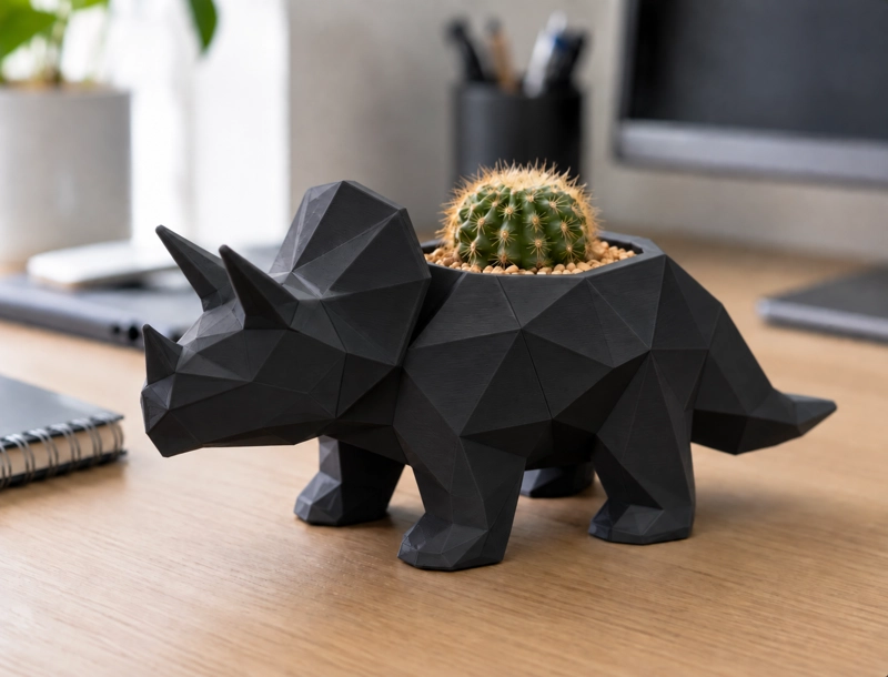MACETERO DECORATIVO HOGAR- MACETA TRICERATOPS 12 CM NEGRO - 1