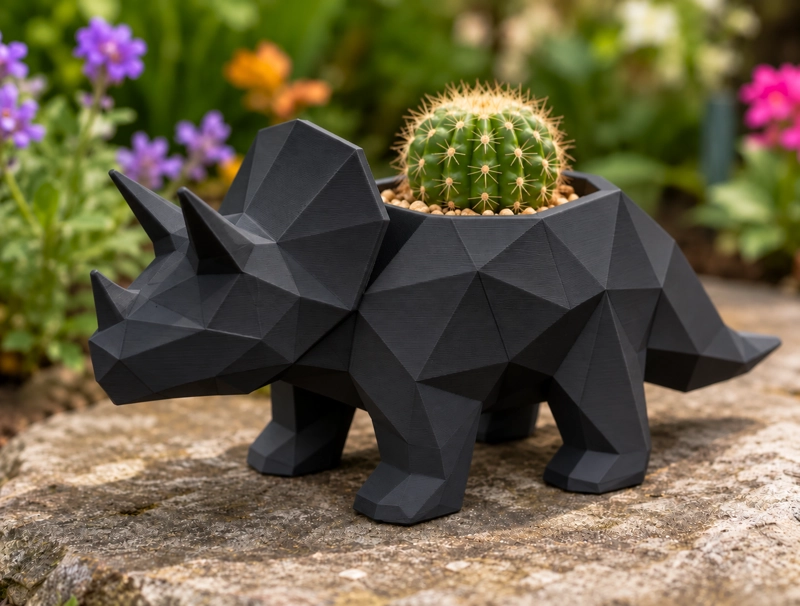 MACETERO DECORATIVO HOGAR- MACETA TRICERATOPS 12 CM NEGRO - 3