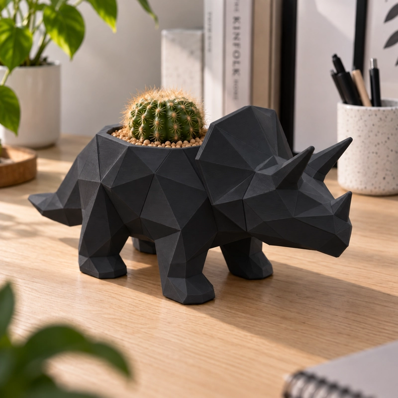 MACETERO DECORATIVO HOGAR- MACETA TRICERATOPS 12 CM NEGRO - 4