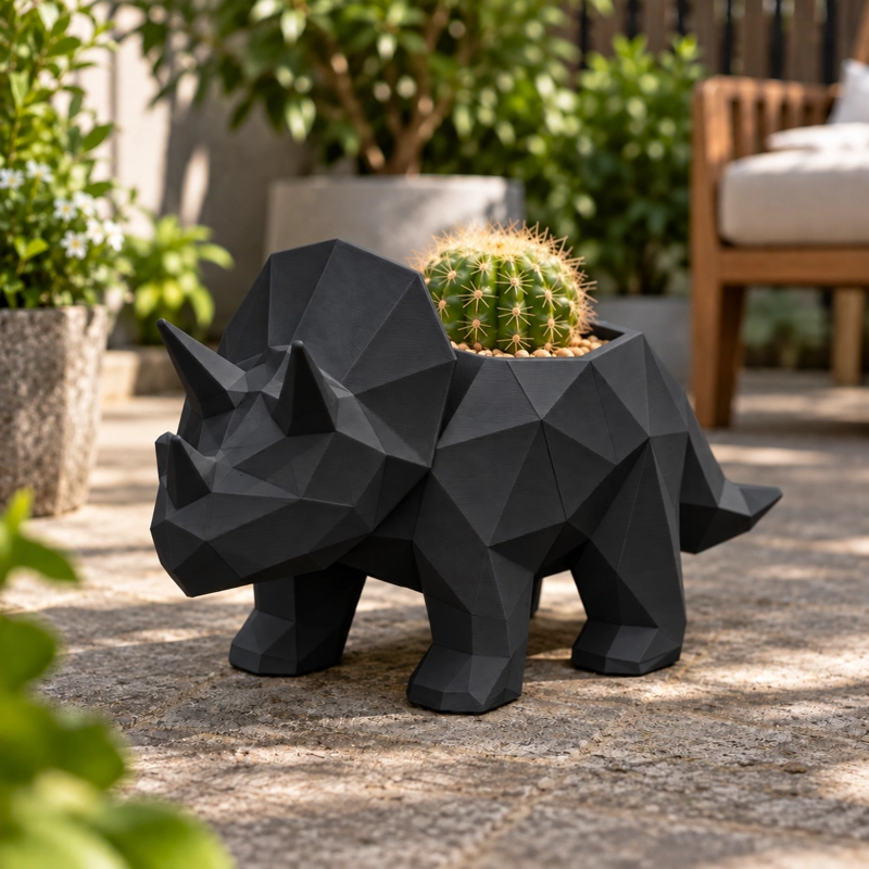 MACETERO DECORATIVO HOGAR- MACETA TRICERATOPS 12 CM NEGRO - 5