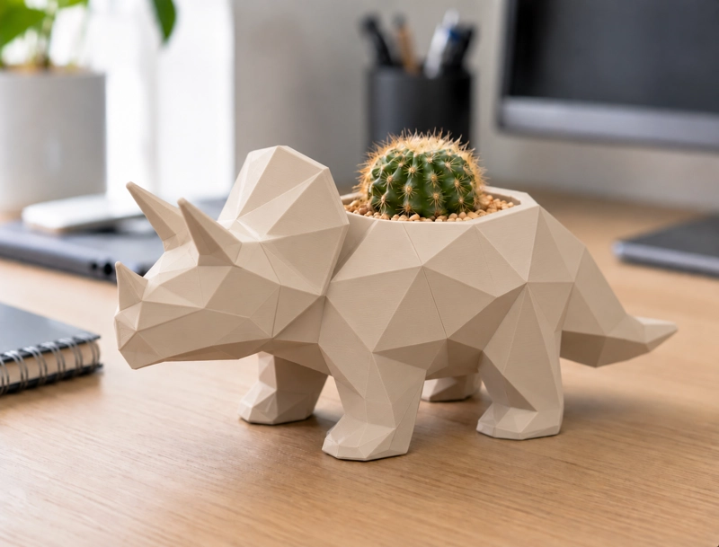 MACETERO DECORATIVO HOGAR- MACETA TRICERATOPS 12 CM BEIGE - 1