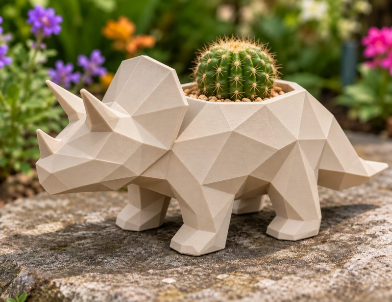 MACETERO DECORATIVO HOGAR- MACETA TRICERATOPS 12 CM BEIGE - 3