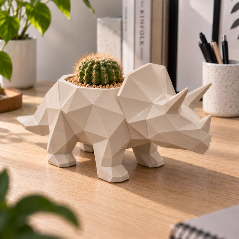 MACETERO DECORATIVO HOGAR- MACETA TRICERATOPS 12 CM BEIGE - 4