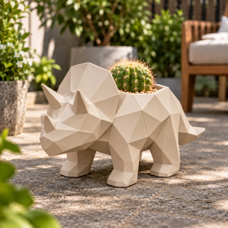MACETERO DECORATIVO HOGAR- MACETA TRICERATOPS 12 CM BEIGE - 5