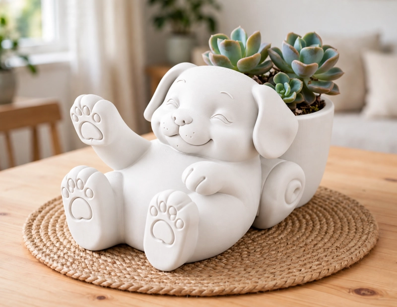 MACETERO DECORATIVO HOGAR- MACETA PERRO RELAJADO 12 CM BLANCO - 1