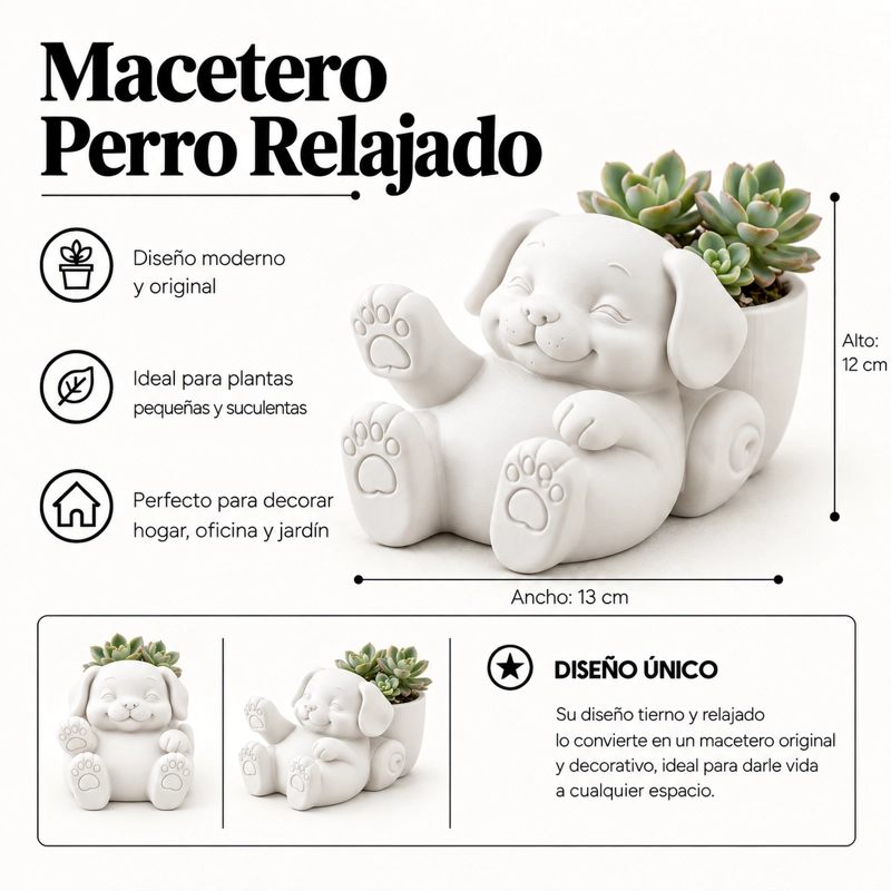 MACETERO DECORATIVO HOGAR- MACETA PERRO RELAJADO 12 CM BLANCO - 2