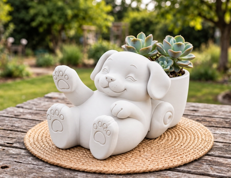 MACETERO DECORATIVO HOGAR- MACETA PERRO RELAJADO 12 CM BLANCO - 3