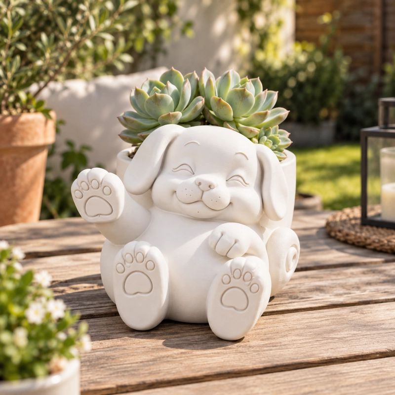MACETERO DECORATIVO HOGAR- MACETA PERRO RELAJADO 12 CM BLANCO - 5