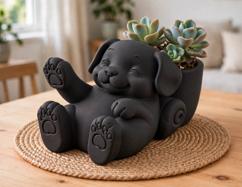MACETERO DECORATIVO HOGAR- MACETA PERRO RELAJADO 12 CM NEGRO - 1