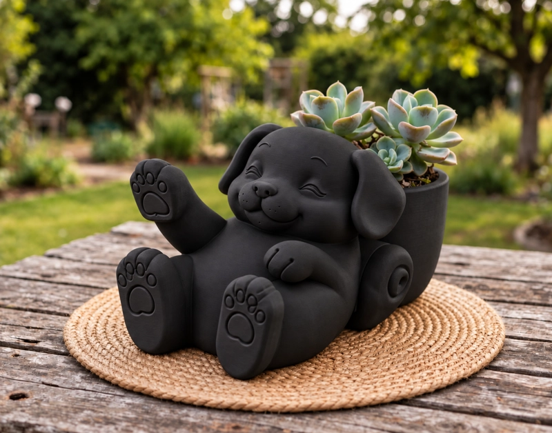 MACETERO DECORATIVO HOGAR- MACETA PERRO RELAJADO 12 CM NEGRO - 3