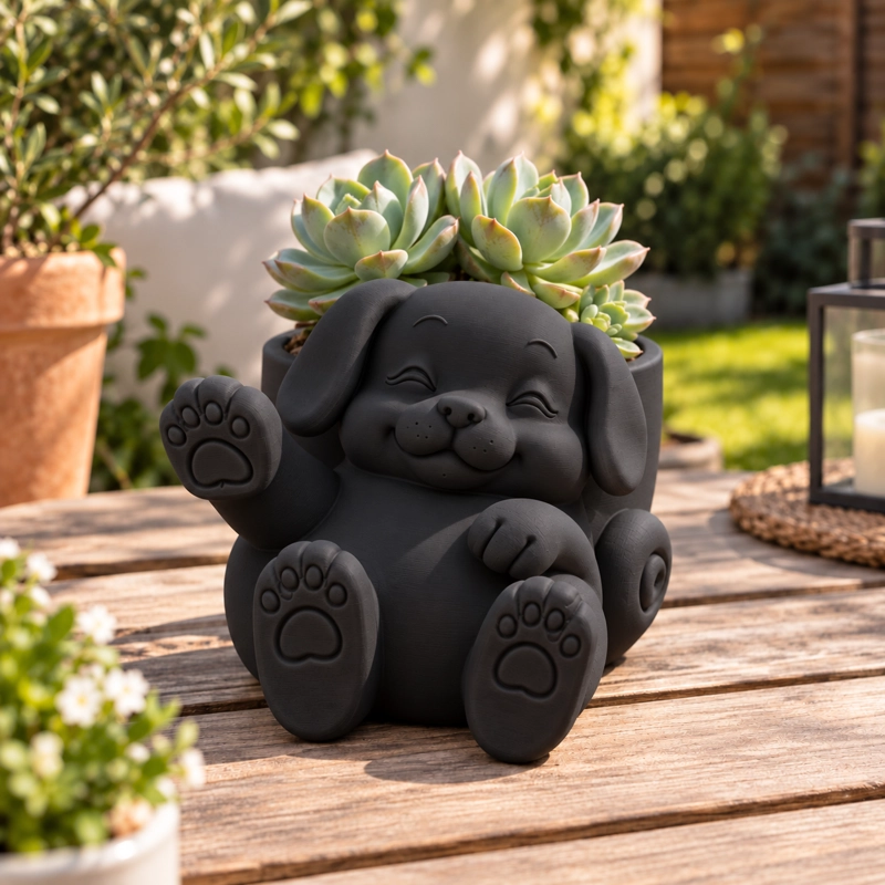 MACETERO DECORATIVO HOGAR- MACETA PERRO RELAJADO 12 CM NEGRO - 5