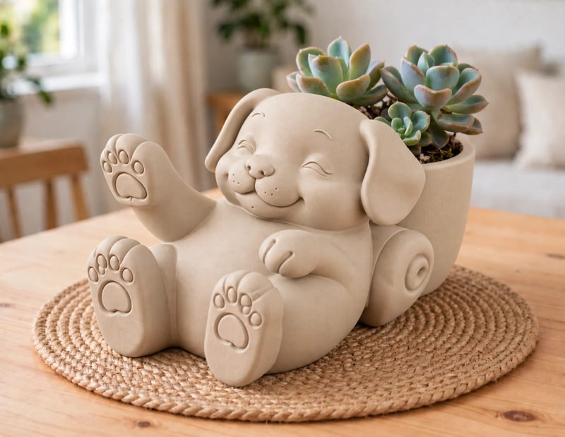 MACETERO DECORATIVO HOGAR- MACETA PERRO RELAJADO 12 CM BEIGE - 1