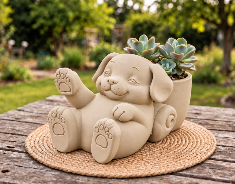 MACETERO DECORATIVO HOGAR- MACETA PERRO RELAJADO 12 CM BEIGE - 3