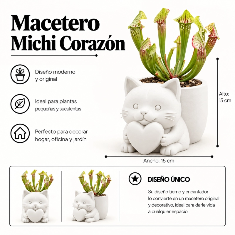MACETERO DECORATIVO HOGAR- MACETA MICHI CORAZON 15 CM BLANCO - 2