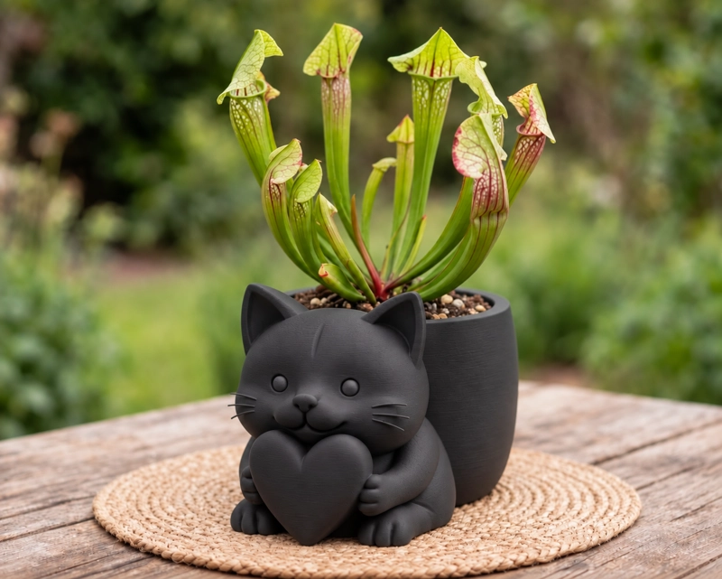 MACETERO DECORATIVO HOGAR- MACETA MICHI CORAZON 15 CM NEGRO - 1