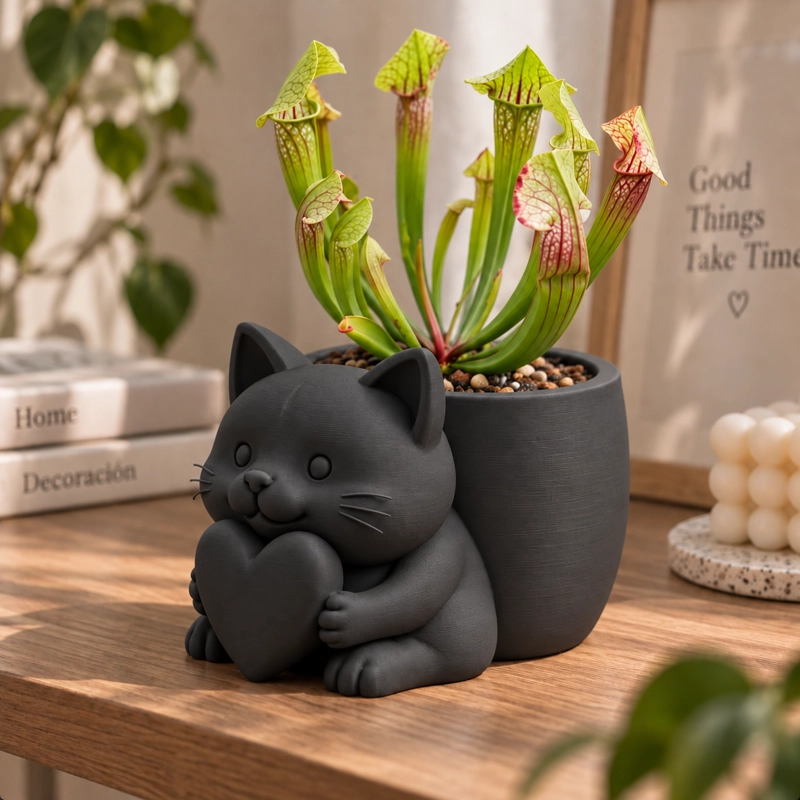 MACETERO DECORATIVO HOGAR- MACETA MICHI CORAZON 15 CM NEGRO - 4