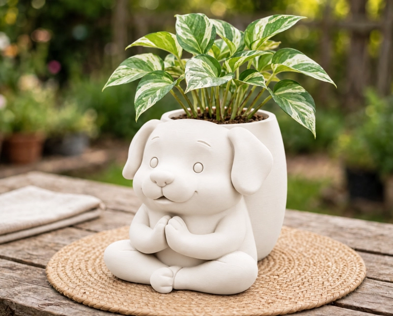 MACETERO DECORATIVO HOGAR- MACETA PERRITO ZEN 15 CM BLANCO - 1