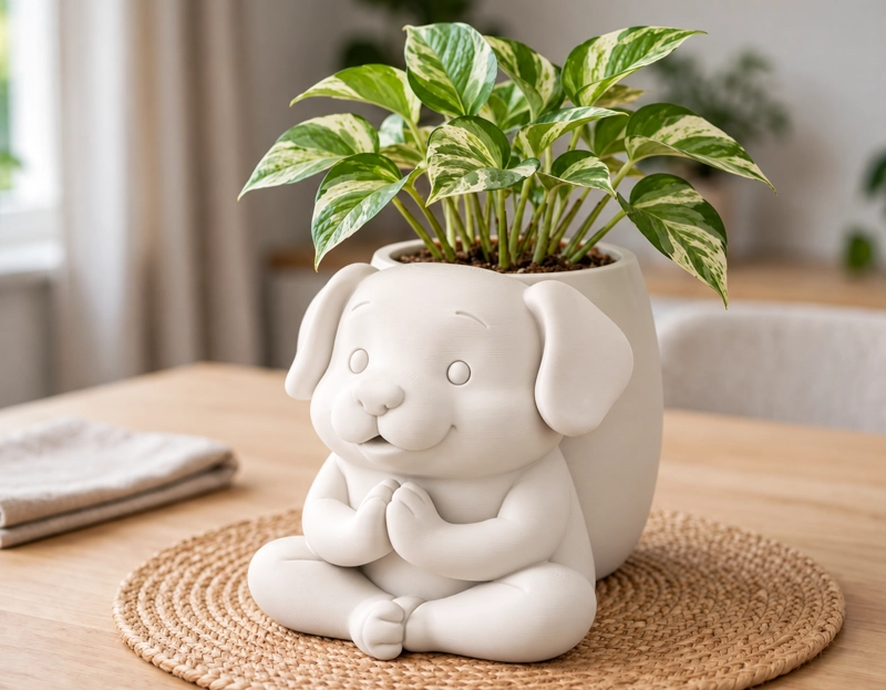 MACETERO DECORATIVO HOGAR- MACETA PERRITO ZEN 15 CM BLANCO - 3