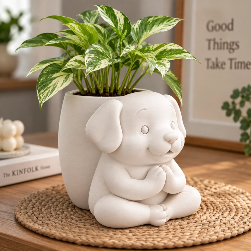 MACETERO DECORATIVO HOGAR- MACETA PERRITO ZEN 15 CM BLANCO - 4