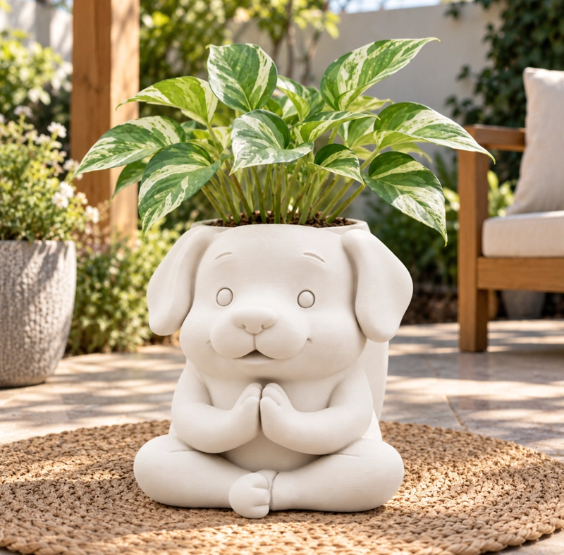 MACETERO DECORATIVO HOGAR- MACETA PERRITO ZEN 15 CM BLANCO - 5