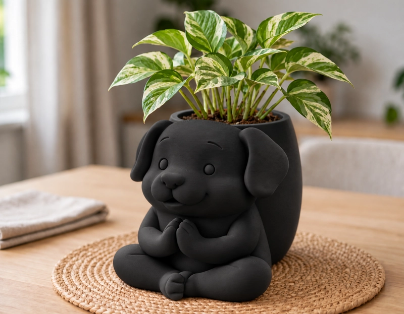 MACETERO DECORATIVO HOGAR- MACETA PERRITO ZEN 15 CM NEGRO - 3
