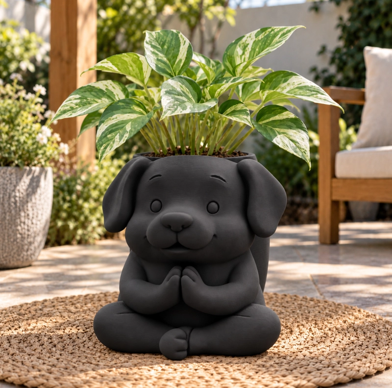 MACETERO DECORATIVO HOGAR- MACETA PERRITO ZEN 15 CM NEGRO - 5