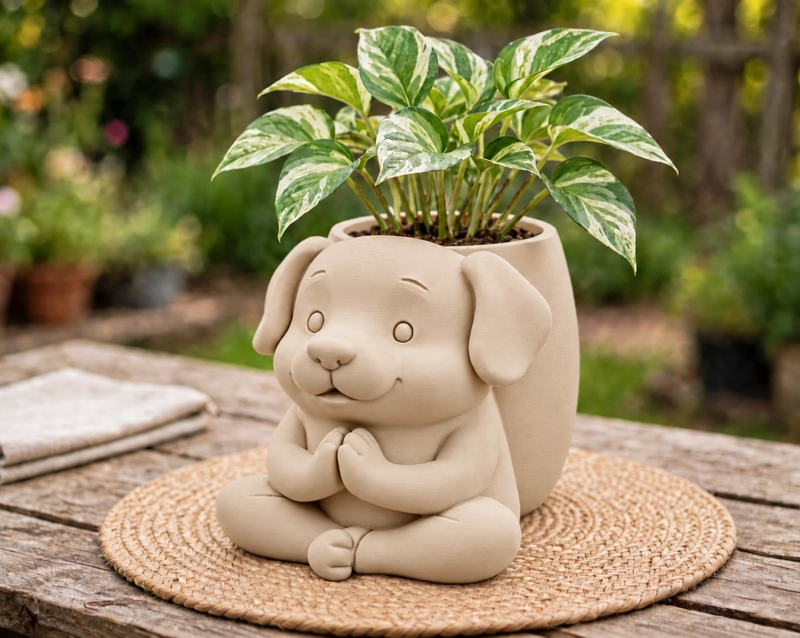 MACETERO DECORATIVO HOGAR- MACETA PERRITO ZEN 15 CM BEIGE - 1
