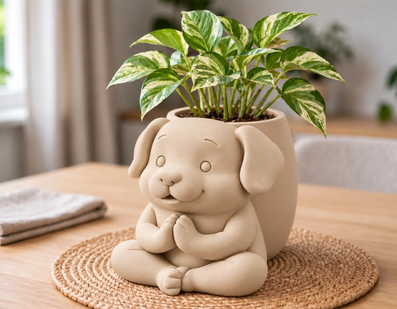 MACETERO DECORATIVO HOGAR- MACETA PERRITO ZEN 15 CM BEIGE - 3