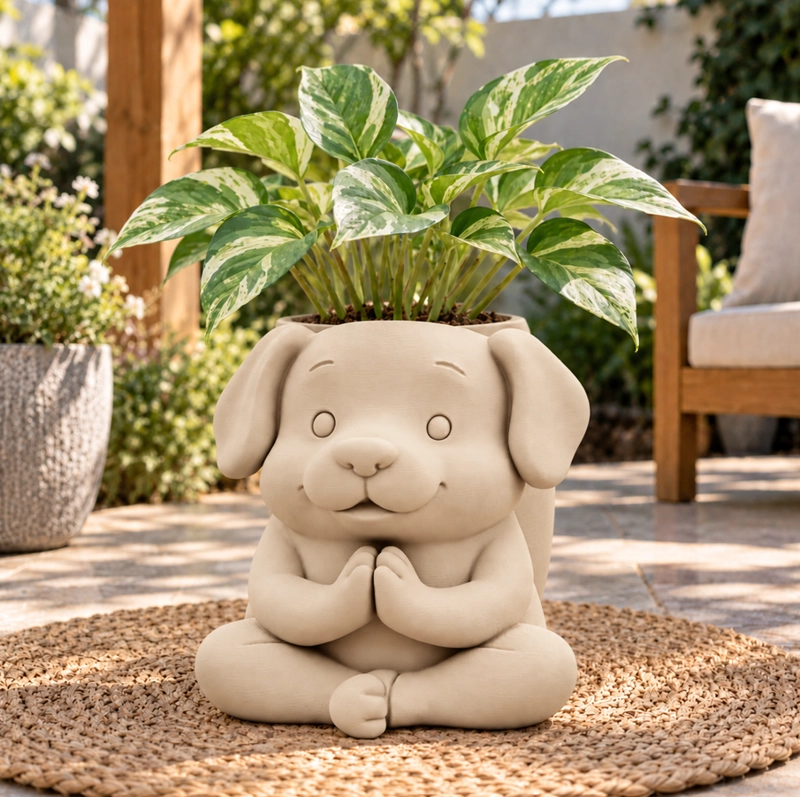 MACETERO DECORATIVO HOGAR- MACETA PERRITO ZEN 15 CM BEIGE - 5