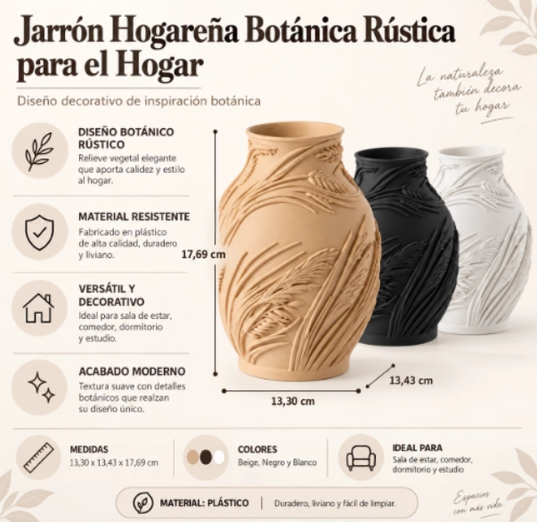JARRON HOGAREÑA BOTANICA RUSTICA NEGRO PARA EL HOGAR - 2