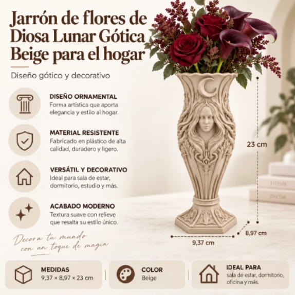 JARRON DE FLORES DE DIOSA LUNAR GOTICA BEIGE PARA EL HOGAR - 2