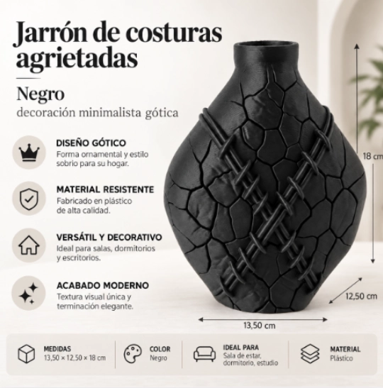 JARRON DE COSTURAS AGRIETADAS BEIGE DECORACION MINIMALISTA GOTICA - 2