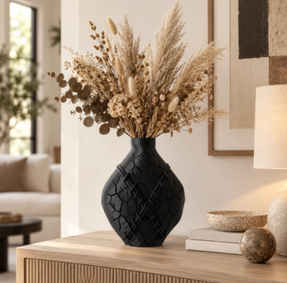 JARRON DE COSTURAS AGRIETADAS BEIGE DECORACION MINIMALISTA GOTICA - 3