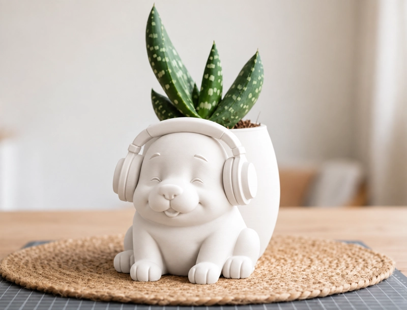 MACETERO DECORATIVO HOGAR- MACETA PERRITO MUSICO 15 CM BLANCO - 1