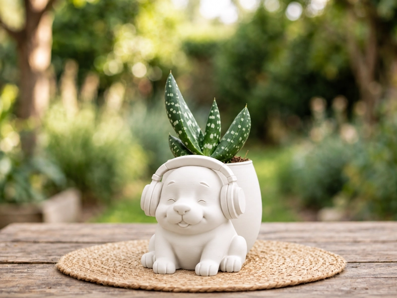 MACETERO DECORATIVO HOGAR- MACETA PERRITO MUSICO 15 CM BLANCO - 3