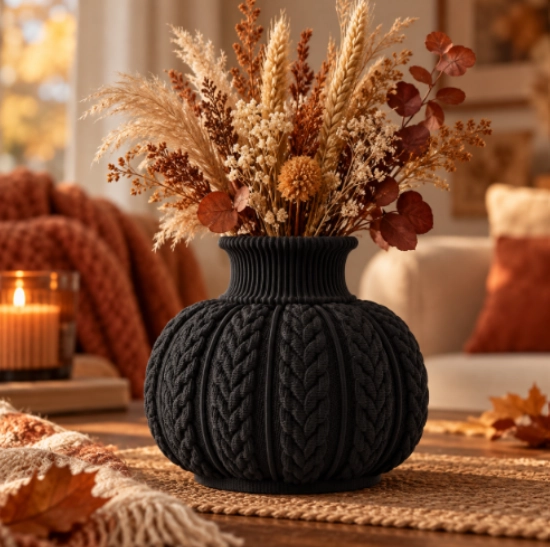 JARRON DE CALABAZA ESTILO TEJIDO NARANJO DECORACION OTOÑAL PARA HOGAR - 1