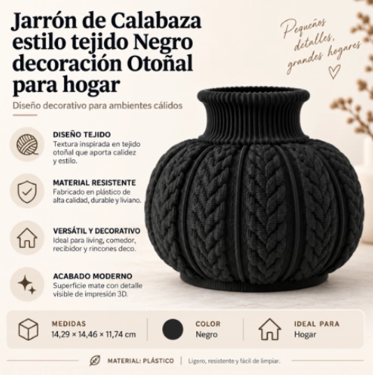 JARRON DE CALABAZA ESTILO TEJIDO NARANJO DECORACION OTOÑAL PARA HOGAR - 2