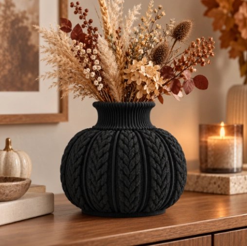 JARRON DE CALABAZA ESTILO TEJIDO NARANJO DECORACION OTOÑAL PARA HOGAR - 3