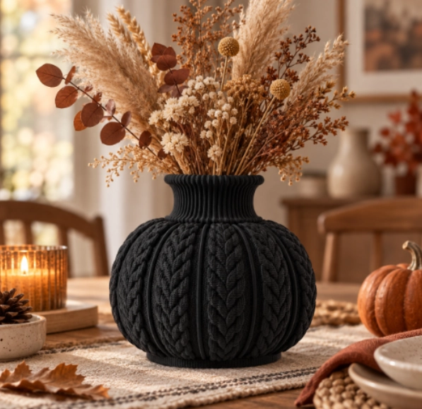 JARRON DE CALABAZA ESTILO TEJIDO NARANJO DECORACION OTOÑAL PARA HOGAR - 4