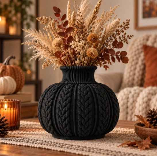 JARRON DE CALABAZA ESTILO TEJIDO NARANJO DECORACION OTOÑAL PARA HOGAR - 5