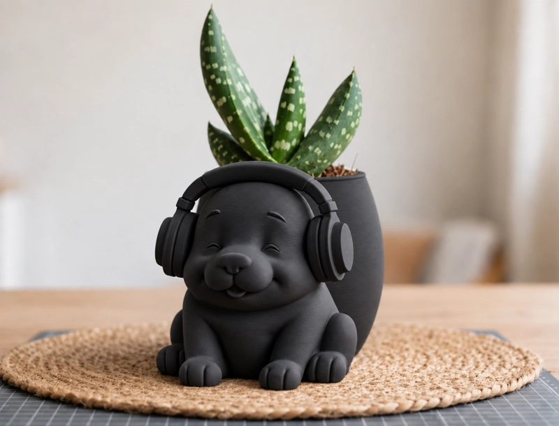 MACETERO DECORATIVO HOGAR- MACETA PERRITO MUSICO 15 CM NEGRO - 1