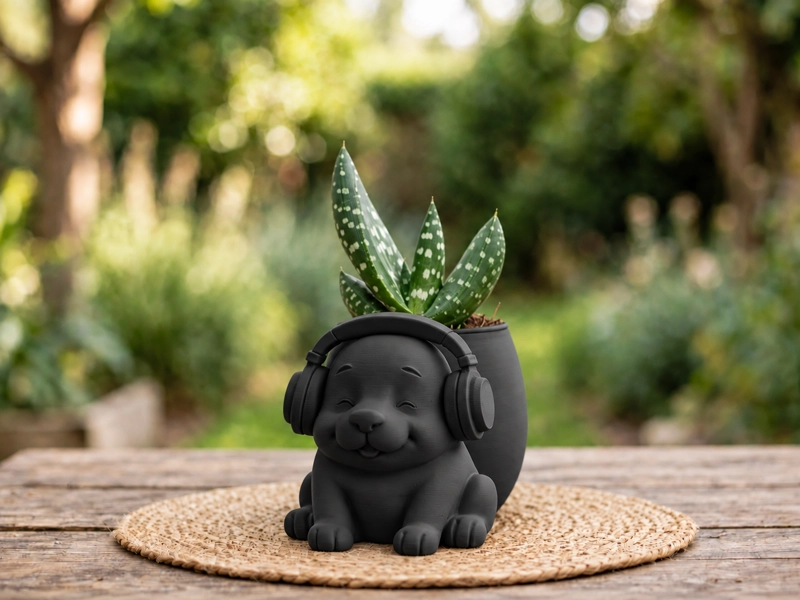 MACETERO DECORATIVO HOGAR- MACETA PERRITO MUSICO 15 CM NEGRO - 3